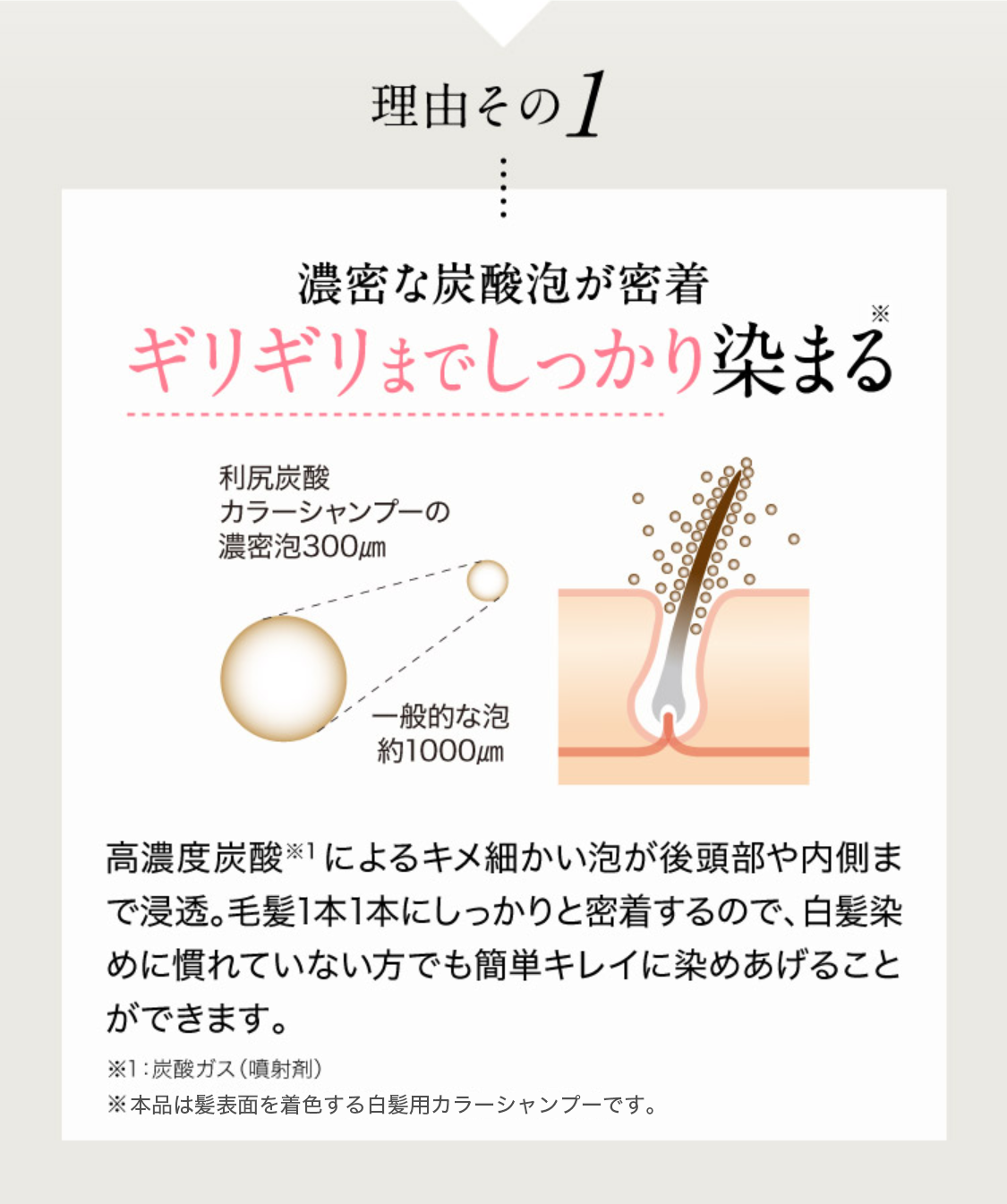 理由その1 濃密な炭酸泡が密着ギリギリまでしっかり染まる