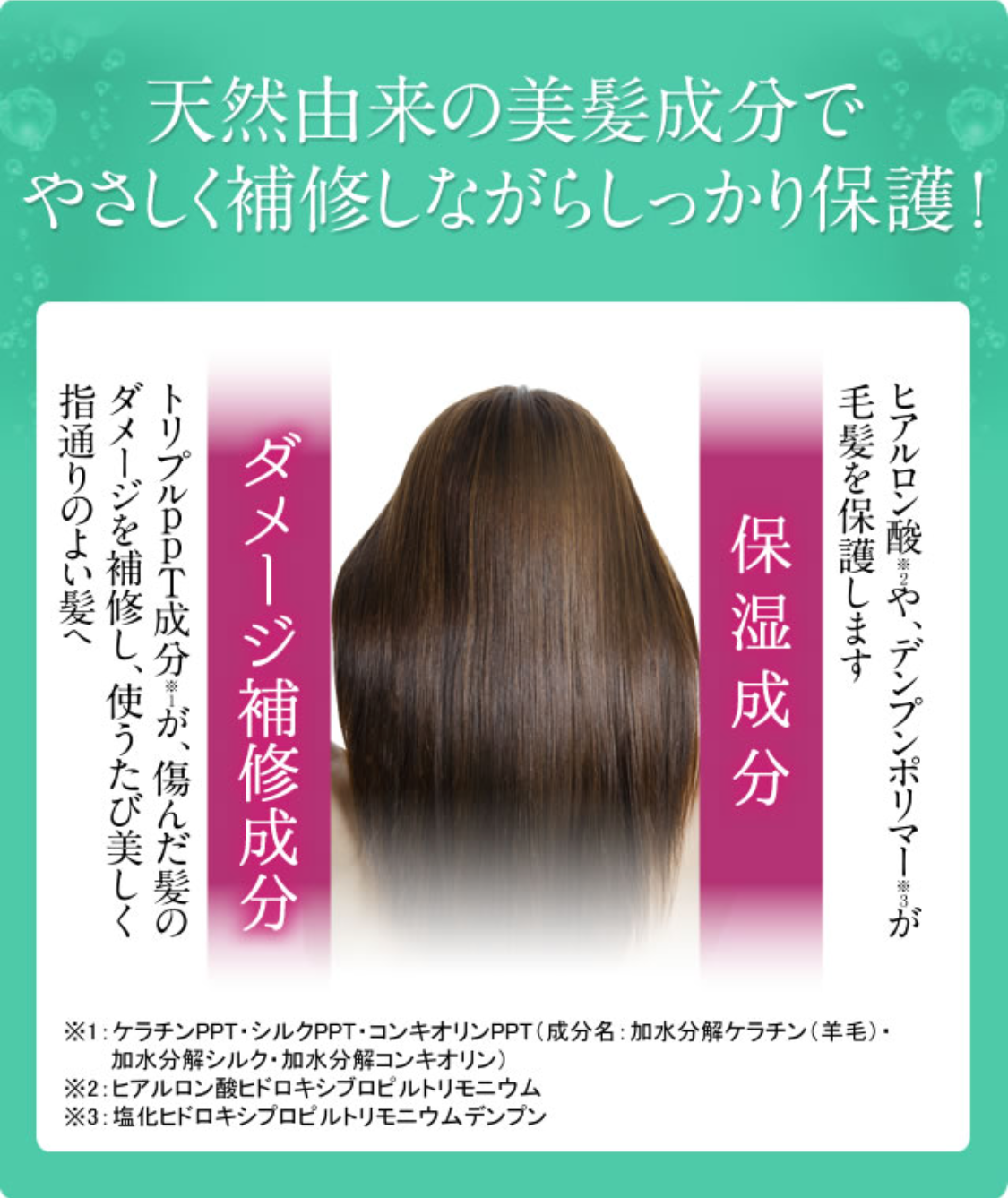 天然由来の美髪成分でやさしく補修しながらしっかり保護！